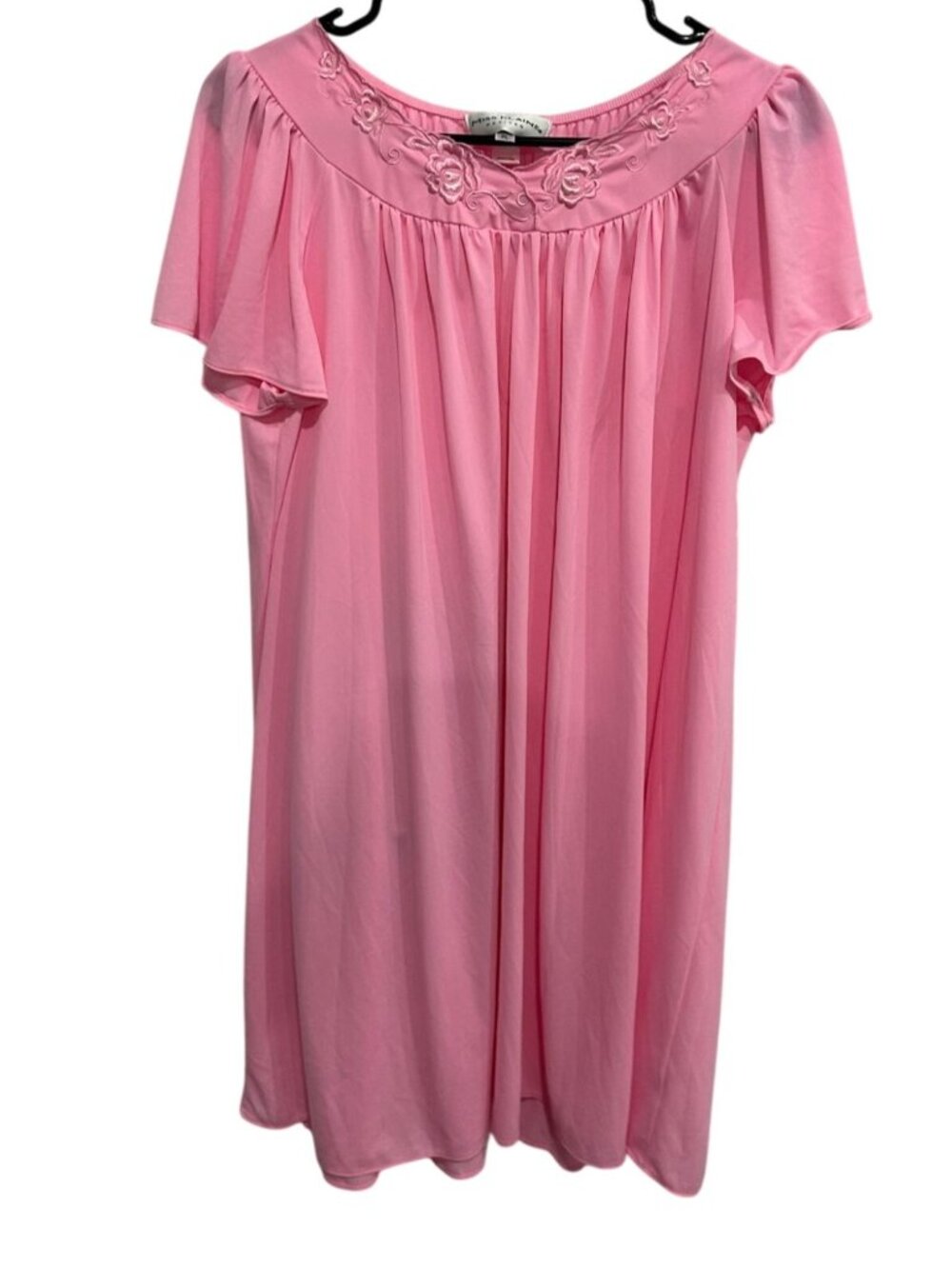 Miss Elaine PL Petite Pink Embroidered Floral Nightgown Pullover Grandmacore